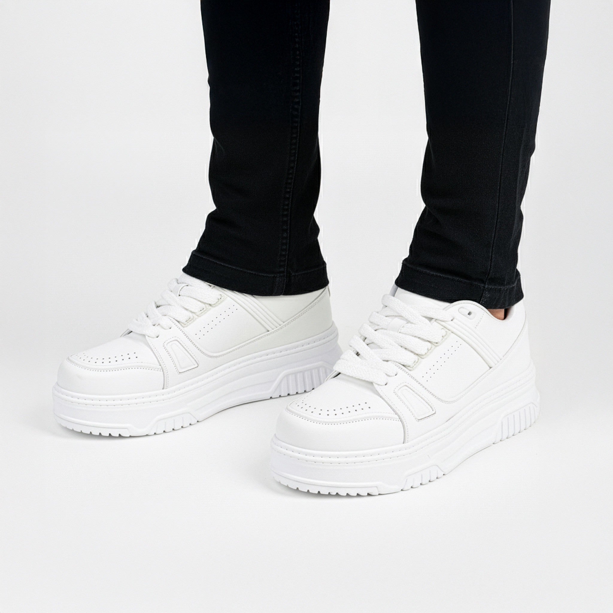 DISTORTION DISSENT Men's Platform Sneakers, WHITE (DIS25F0006-WH